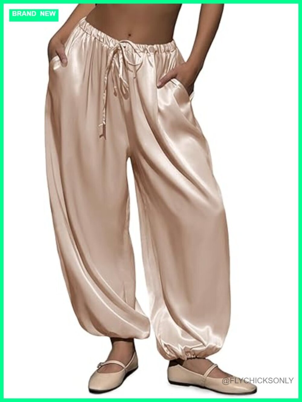 Satin Harem Pants Baggy Barrel Leg Elastic Waist Drawstring Loose Track Pants